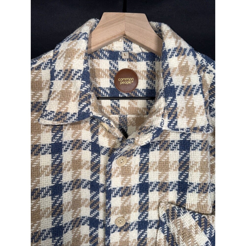 COMMON PEOPLE Men's Granby Blue/White/Brown Plaid Woven Overshirt Jacket - Sz L